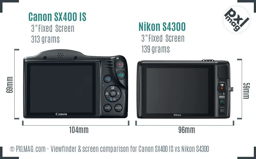 Canon SX400 IS vs Nikon S4300 Screen and Viewfinder comparison
