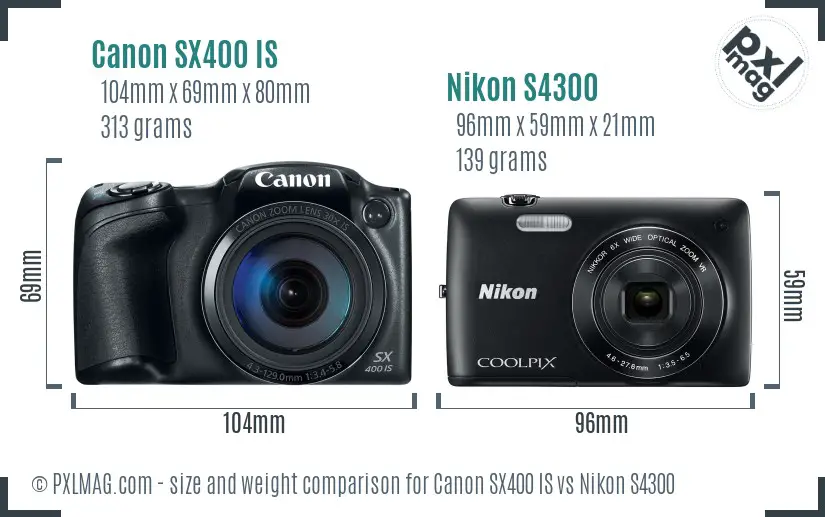 Canon SX400 IS vs Nikon S4300 size comparison