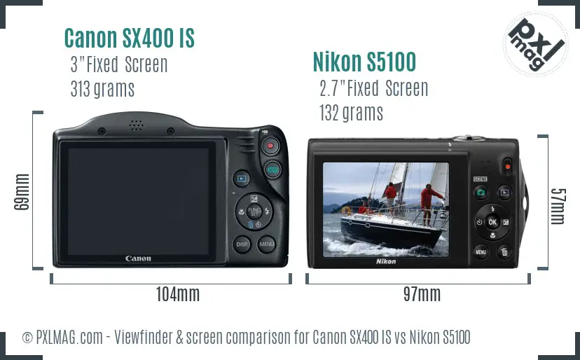 Canon SX400 IS vs Nikon S5100 Screen and Viewfinder comparison
