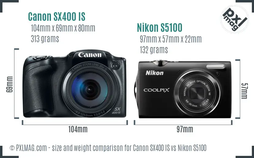 Canon SX400 IS vs Nikon S5100 size comparison