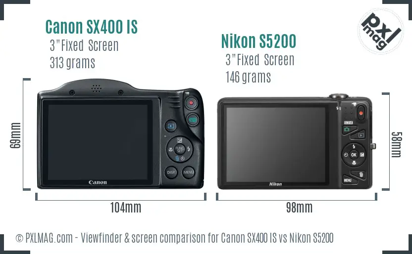 Canon SX400 IS vs Nikon S5200 Screen and Viewfinder comparison Canon SX400 IS vs Nikon S5200 Screen and Viewfinder comparison