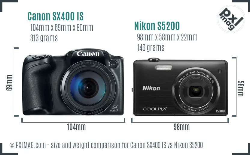 Canon SX400 IS vs Nikon S5200 size comparison Canon SX400 IS vs Nikon S5200 size comparison
