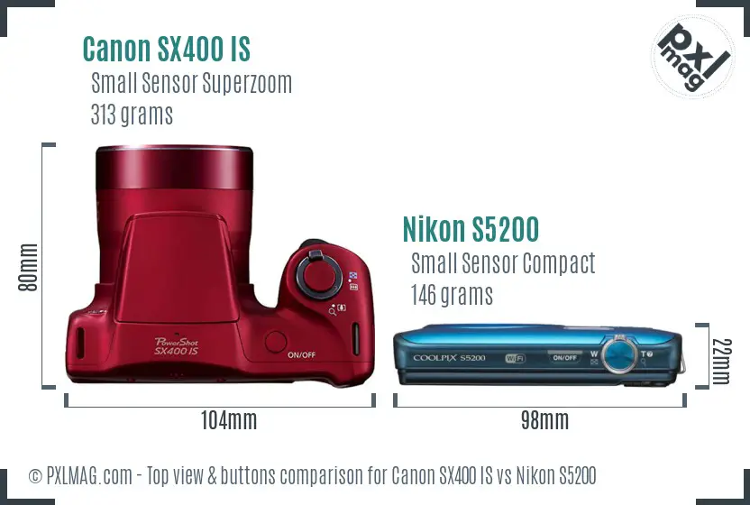 Canon SX400 IS vs Nikon S5200 top view buttons comparison Canon SX400 IS vs Nikon S5200 top view buttons comparison