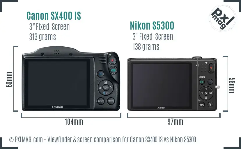 Canon SX400 IS vs Nikon S5300 Screen and Viewfinder comparison