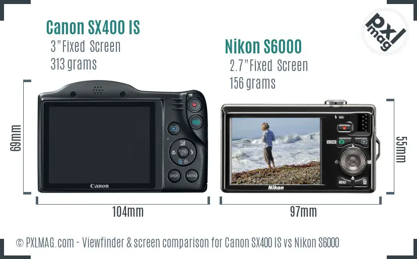 Canon SX400 IS vs Nikon S6000 Screen and Viewfinder comparison