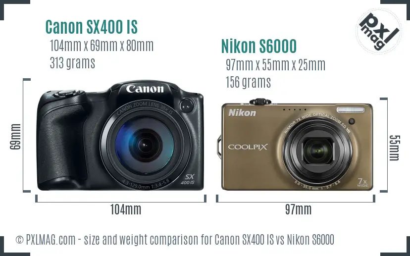 Canon SX400 IS vs Nikon S6000 size comparison