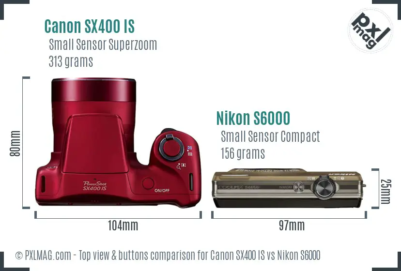 Canon SX400 IS vs Nikon S6000 top view buttons comparison