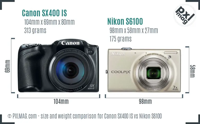 Canon SX400 IS vs Nikon S6100 size comparison