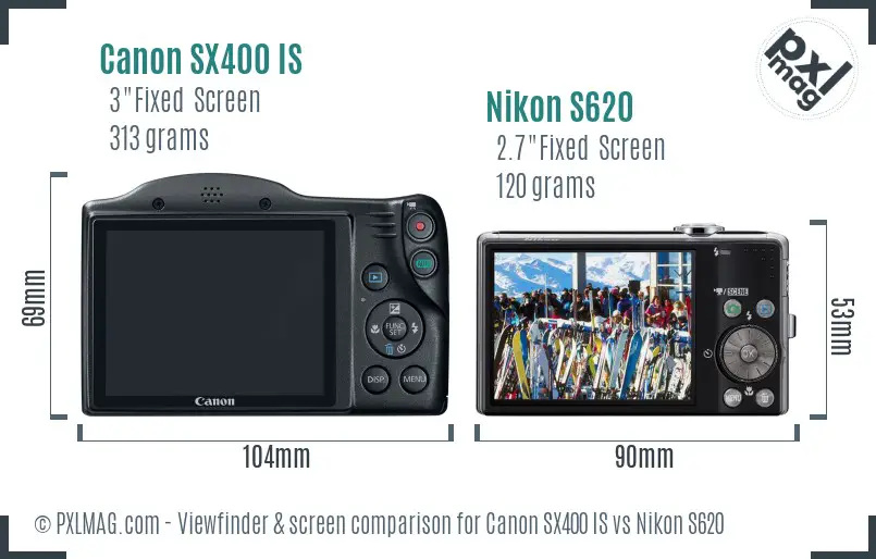Canon SX400 IS vs Nikon S620 Screen and Viewfinder comparison Canon SX400 IS vs Nikon S620 Screen and Viewfinder comparison