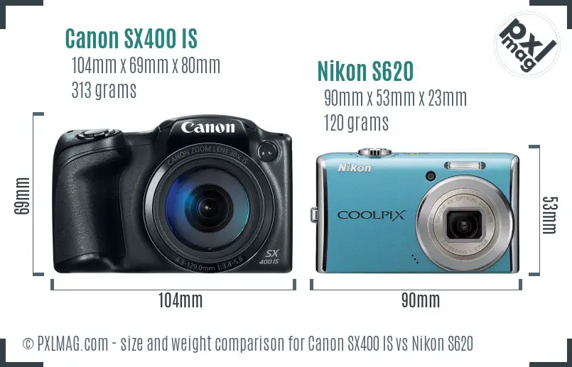 Canon SX400 IS vs Nikon S620 size comparison Canon SX400 IS vs Nikon S620 size comparison
