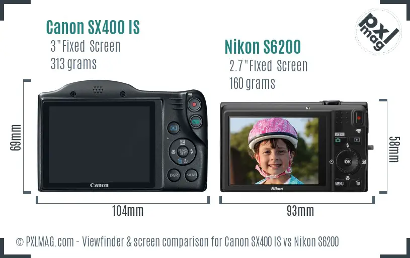 Canon SX400 IS vs Nikon S6200 Screen and Viewfinder comparison