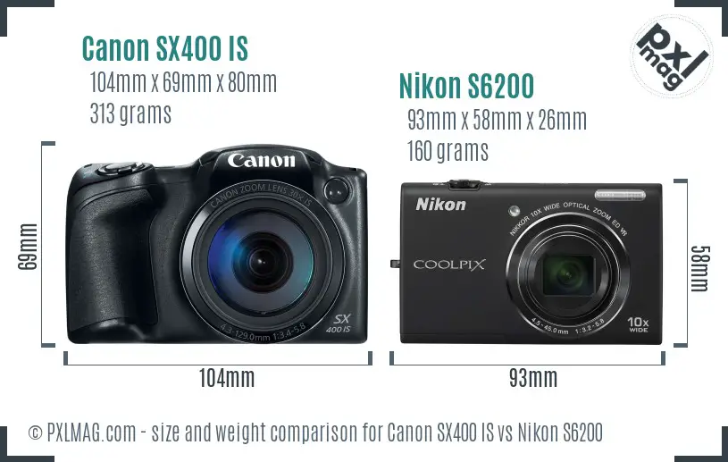 Canon SX400 IS vs Nikon S6200 size comparison