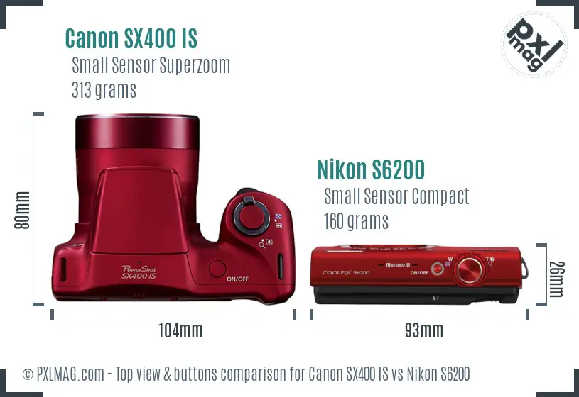 Canon SX400 IS vs Nikon S6200 top view buttons comparison