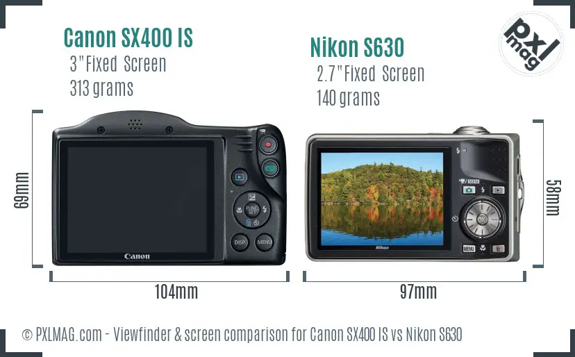 Canon SX400 IS vs Nikon S630 Screen and Viewfinder comparison