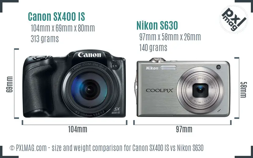 Canon SX400 IS vs Nikon S630 size comparison