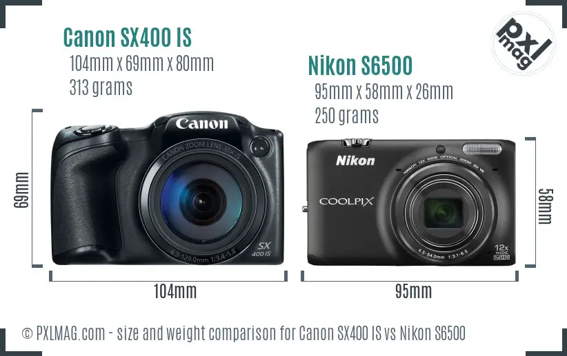 Canon SX400 IS vs Nikon S6500 size comparison