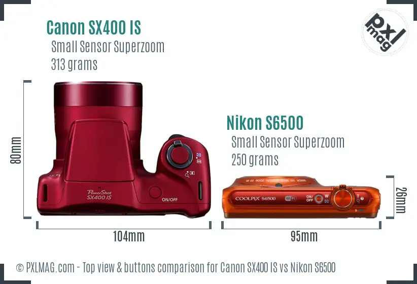 Canon SX400 IS vs Nikon S6500 top view buttons comparison