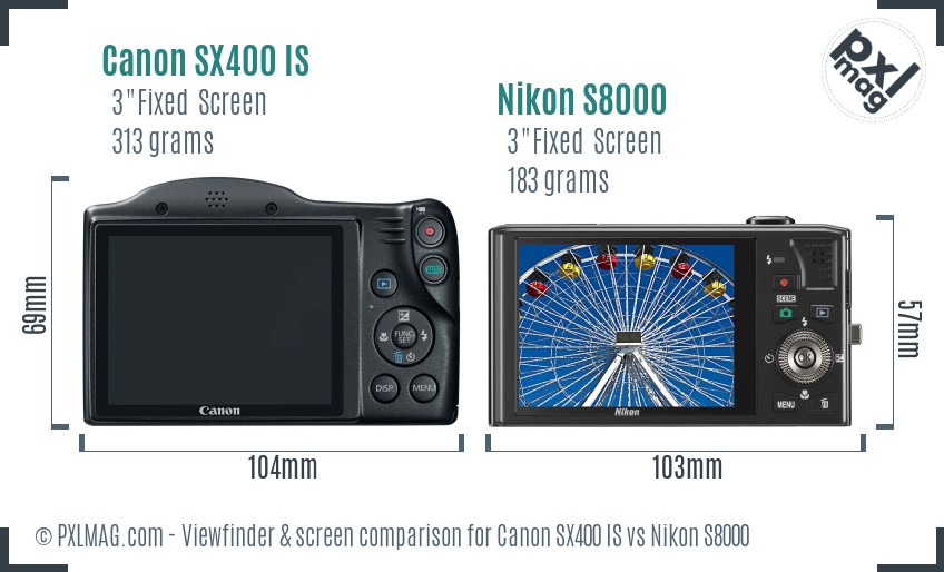 Canon SX400 IS vs Nikon S8000 Screen and Viewfinder comparison