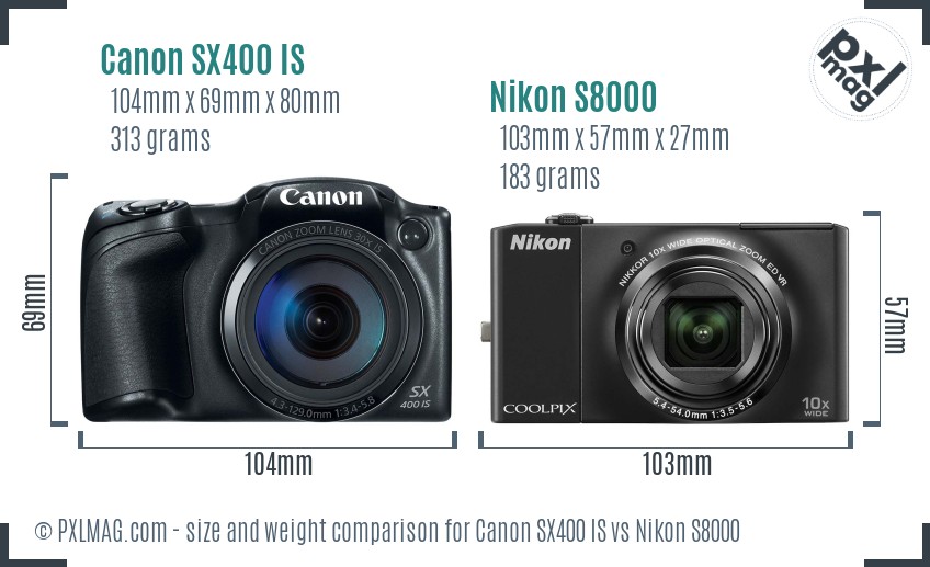 Canon SX400 IS vs Nikon S8000 size comparison