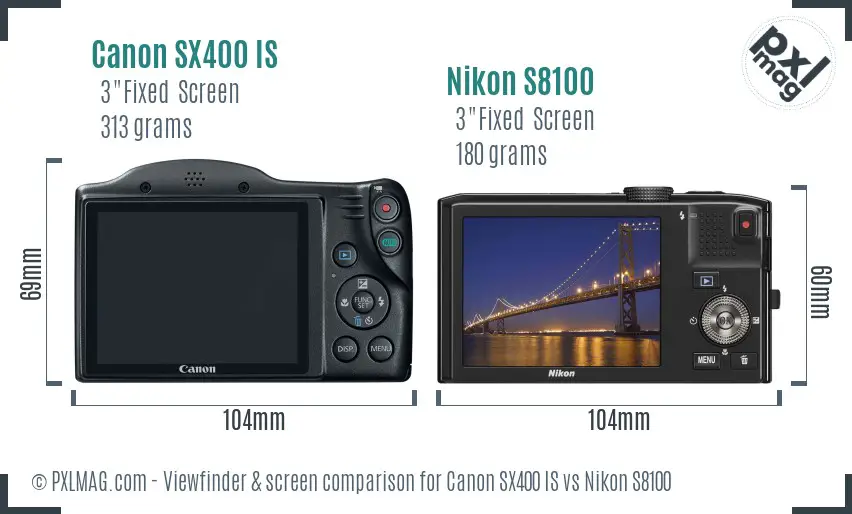 Canon SX400 IS vs Nikon S8100 Screen and Viewfinder comparison