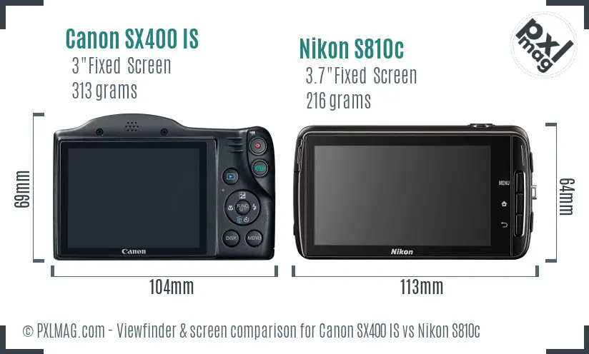 Canon SX400 IS vs Nikon S810c Screen and Viewfinder comparison