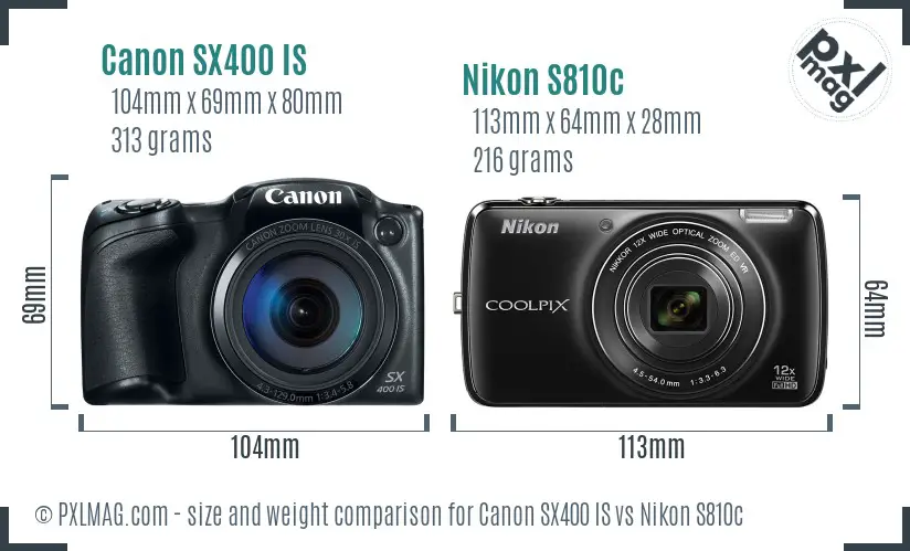 Canon SX400 IS vs Nikon S810c size comparison