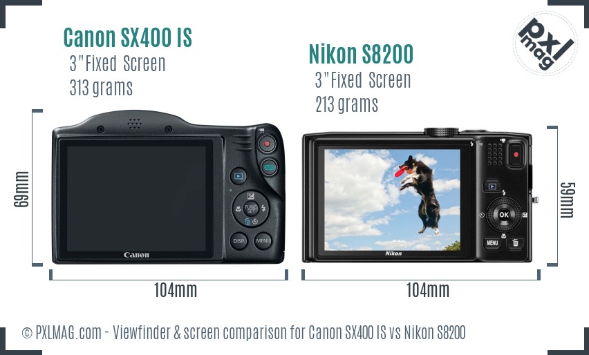 Canon SX400 IS vs Nikon S8200 Screen and Viewfinder comparison