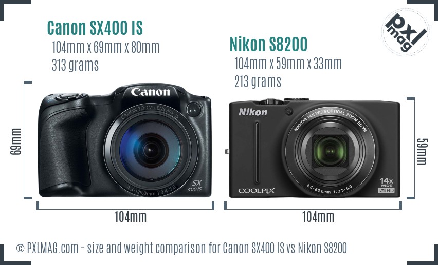 Canon SX400 IS vs Nikon S8200 size comparison