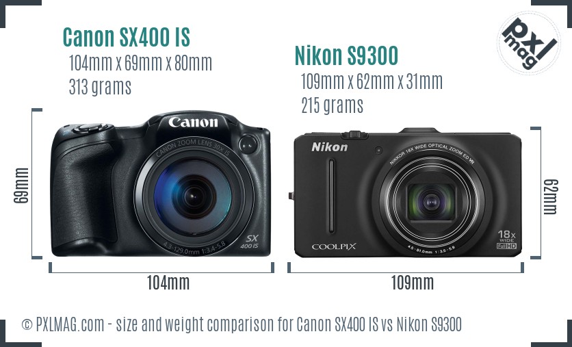 Canon SX400 IS vs Nikon S9300 size comparison