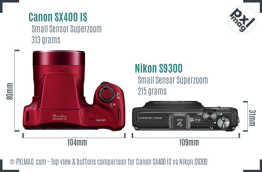 Canon SX400 IS vs Nikon S9300 top view buttons comparison