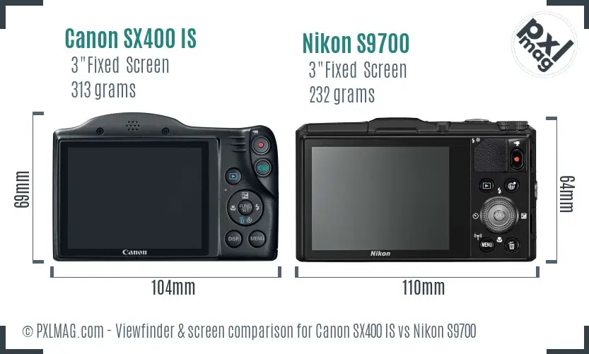 Canon SX400 IS vs Nikon S9700 Screen and Viewfinder comparison