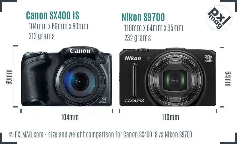 Canon SX400 IS vs Nikon S9700 size comparison
