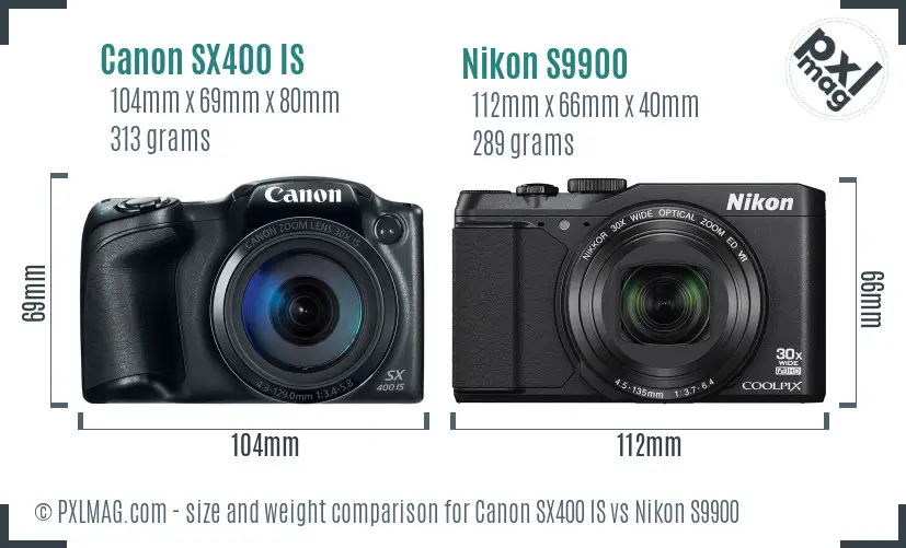 Canon SX400 IS vs Nikon S9900 size comparison Canon SX400 IS vs Nikon S9900 size comparison