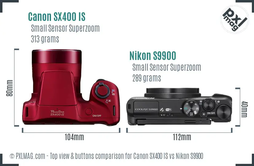 Canon SX400 IS vs Nikon S9900 top view buttons comparison Canon SX400 IS vs Nikon S9900 top view buttons comparison