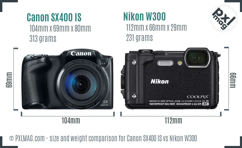 Canon SX400 IS vs Nikon W300 size comparison Canon SX400 IS vs Nikon W300 size comparison