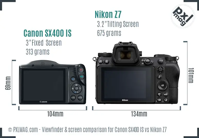 Canon SX400 IS vs Nikon Z7 Screen and Viewfinder comparison