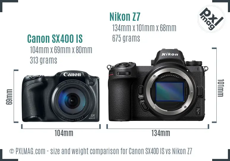 Canon SX400 IS vs Nikon Z7 size comparison