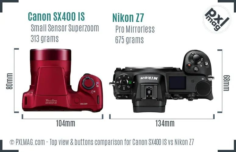 Canon SX400 IS vs Nikon Z7 top view buttons comparison