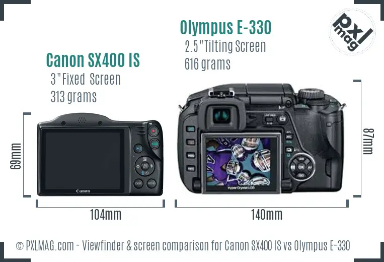 Canon SX400 IS vs Olympus E-330 Screen and Viewfinder comparison