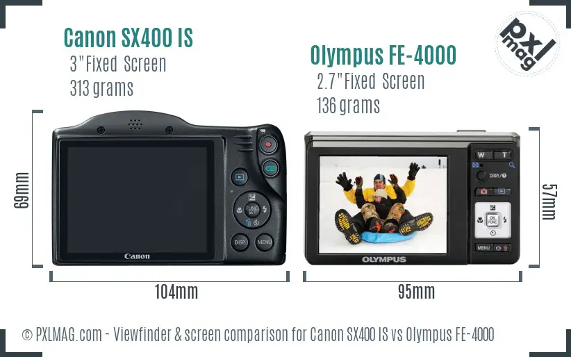 Canon SX400 IS vs Olympus FE-4000 Screen and Viewfinder comparison Canon SX400 IS vs Olympus FE-4000 Screen and Viewfinder comparison