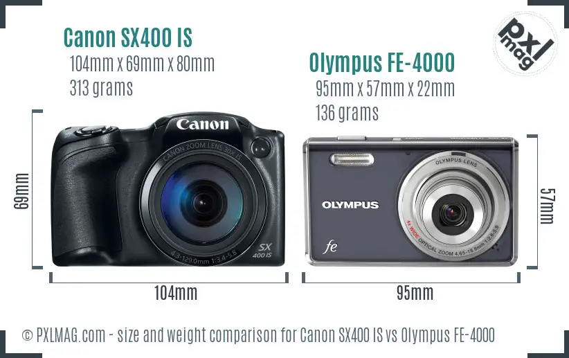 Canon SX400 IS vs Olympus FE-4000 size comparison Canon SX400 IS vs Olympus FE-4000 size comparison