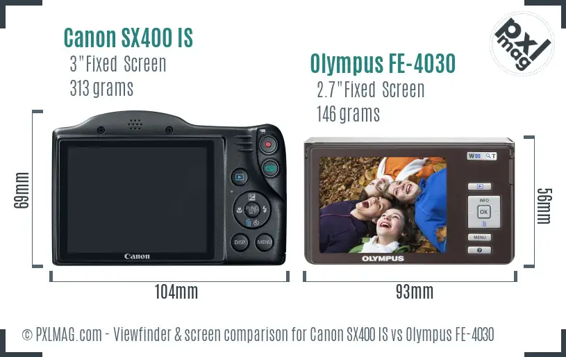 Canon SX400 IS vs Olympus FE-4030 Screen and Viewfinder comparison