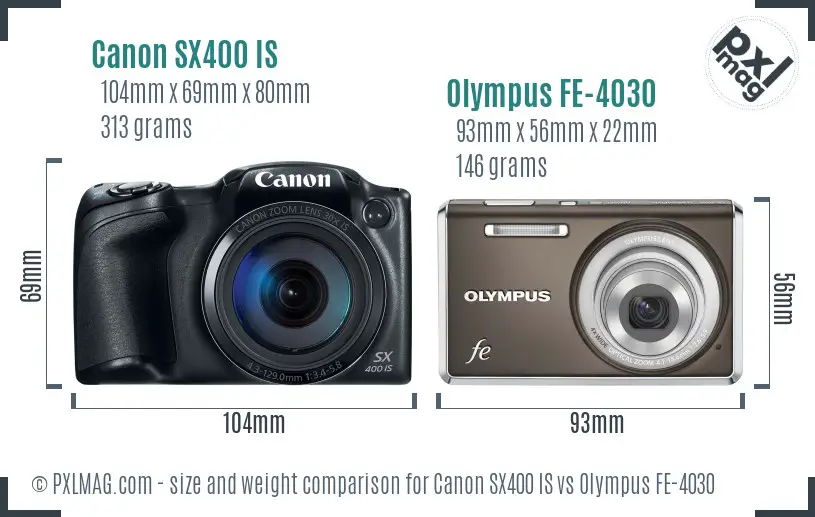 Canon SX400 IS vs Olympus FE-4030 size comparison Canon SX400 IS vs Olympus FE-4030 size comparison