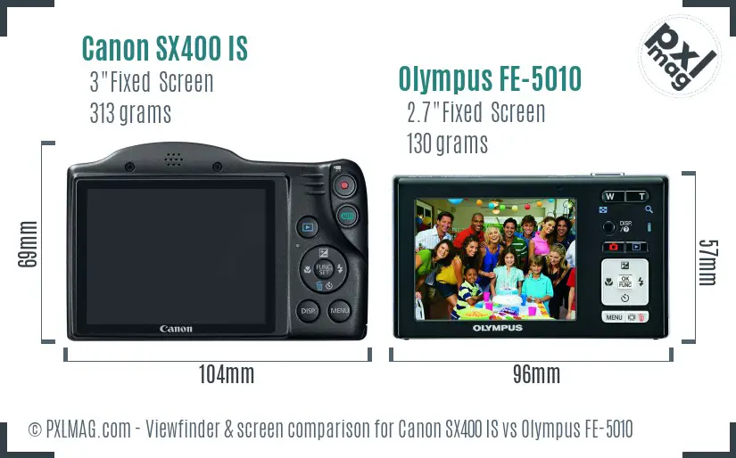 Canon SX400 IS vs Olympus FE-5010 Screen and Viewfinder comparison