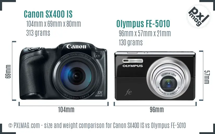 Canon SX400 IS vs Olympus FE-5010 size comparison