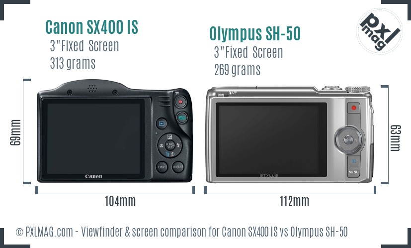 Canon SX400 IS vs Olympus SH-50 Screen and Viewfinder comparison