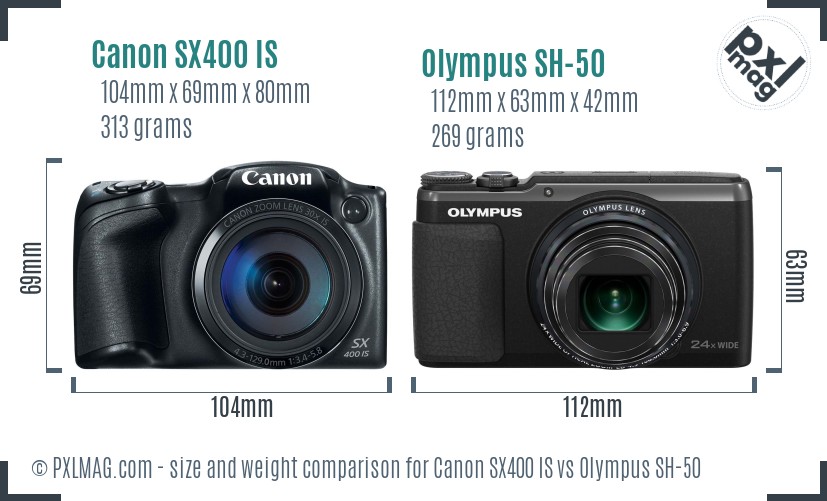 Canon SX400 IS vs Olympus SH-50 size comparison