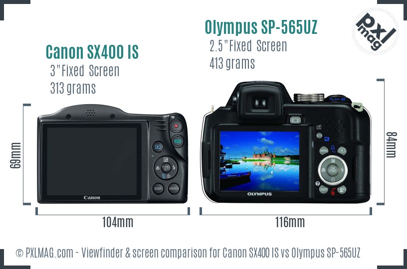 Canon SX400 IS vs Olympus SP-565UZ Screen and Viewfinder comparison