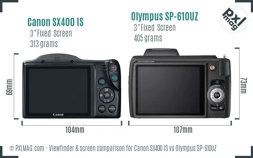 Canon SX400 IS vs Olympus SP-610UZ Screen and Viewfinder comparison Canon SX400 IS vs Olympus SP-610UZ Screen and Viewfinder comparison