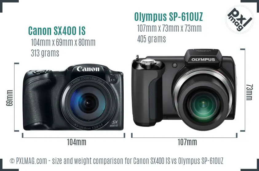 Canon SX400 IS vs Olympus SP-610UZ size comparison Canon SX400 IS vs Olympus SP-610UZ size comparison